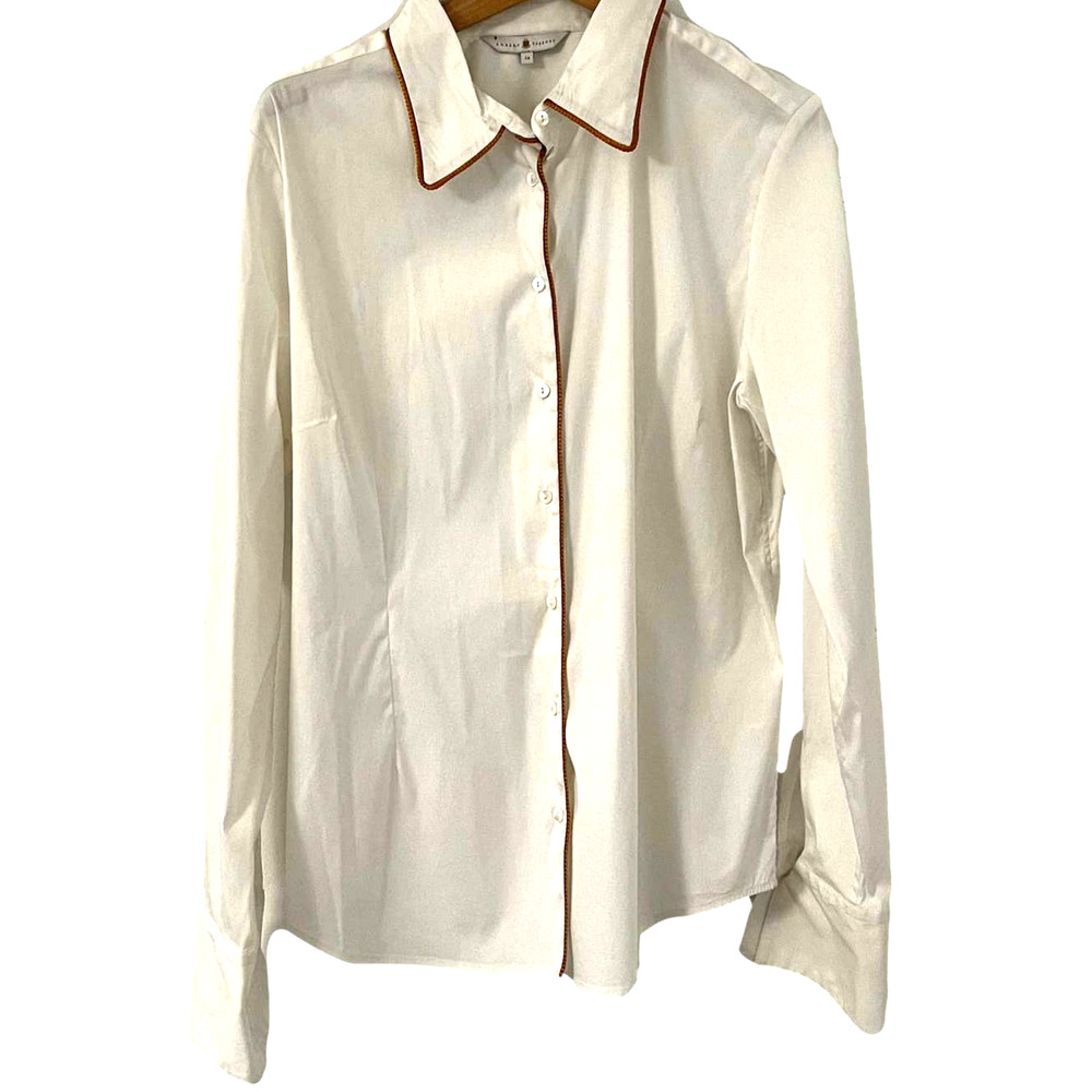 Robert Talbott Gold Edged White Button-Down Blous… - image 5